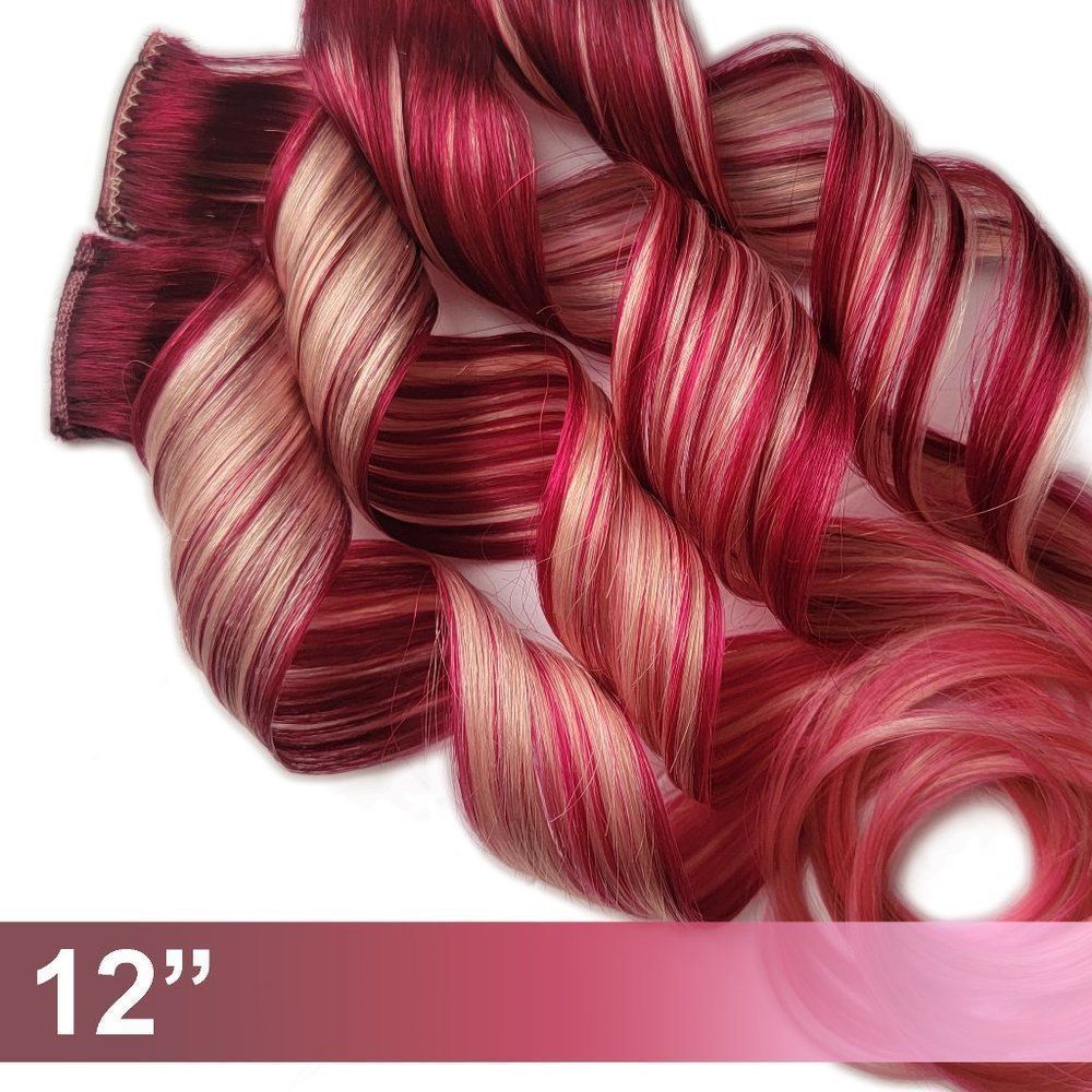 12 inch Candy Cane Red Pink Ombre Colored Clip in Remy Human Hair Extensions